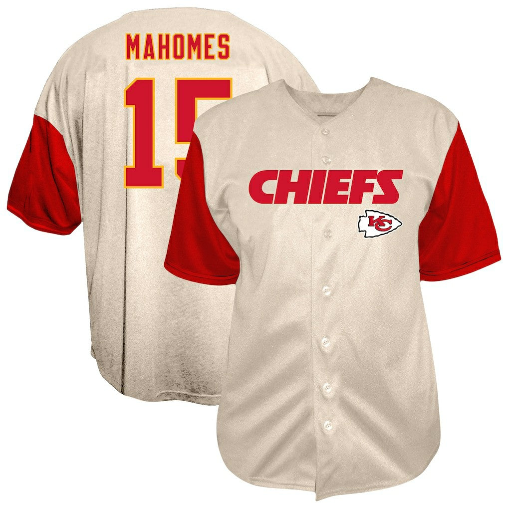 Patrick Mahomes Kansas City Chiefs Big & Tall Baseball Button-Up Shirt Cream