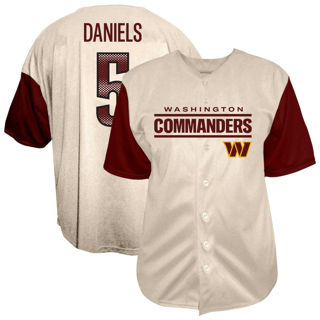 Jayden Daniels Washington Commanders Big & Tall Baseball Button-Up Shirt Cream