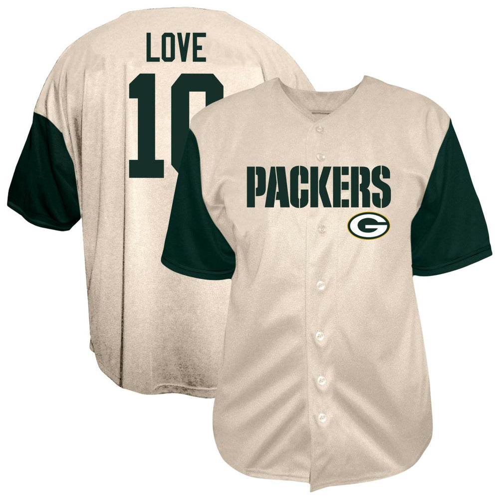 Jordan Love Green Bay Packers Big & Tall Baseball Button-Up Shirt Cream