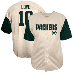 Jordan Love Green Bay Packers Big & Tall Baseball Button-Up Shirt Cream
