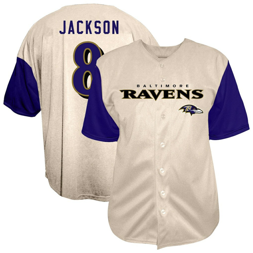 Lamar Jackson Baltimore Ravens Big & Tall Baseball Button-Up Shirt Cream