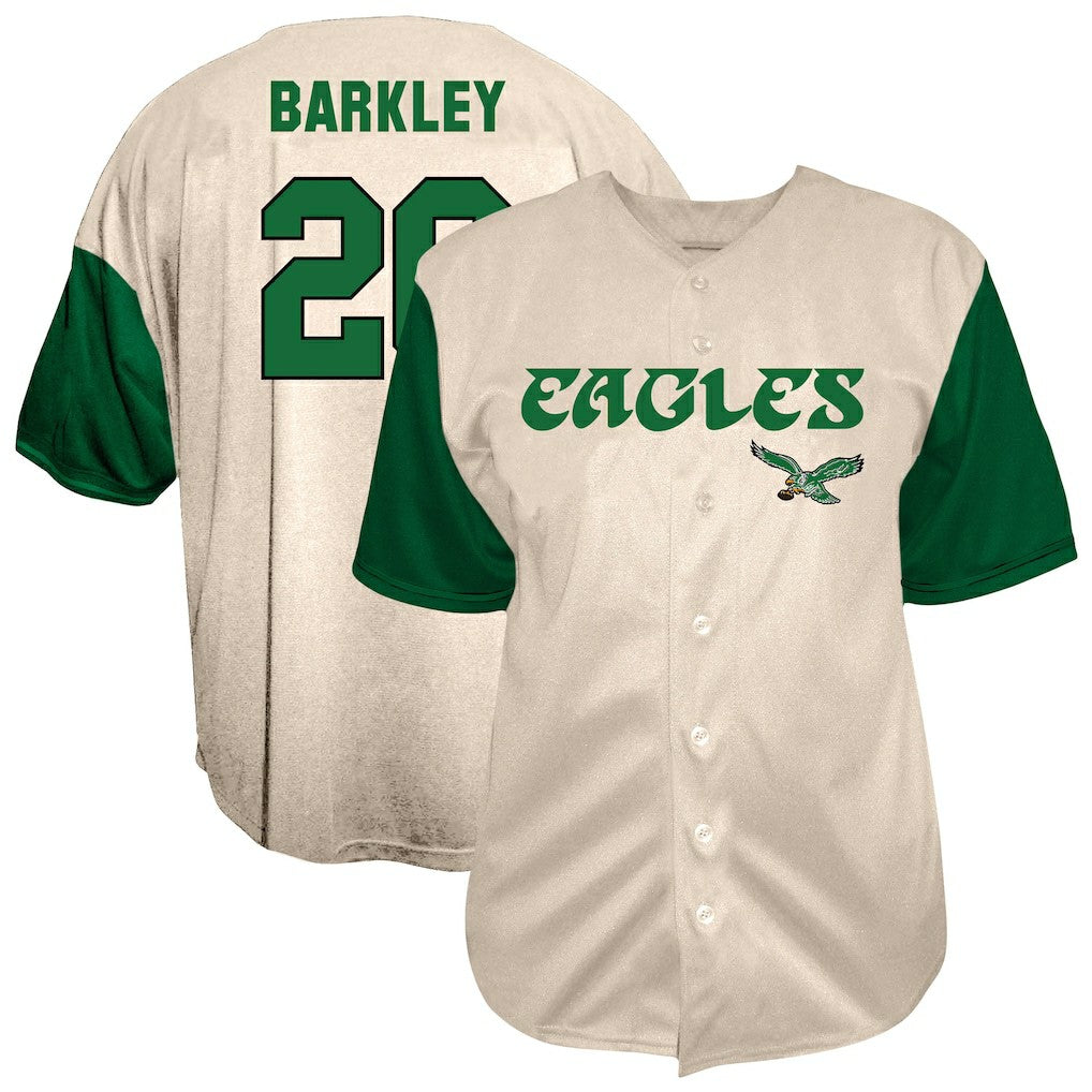 Saquon Barkley Philadelphia Eagles Big & Tall Baseball Button-Up Shirt Cream