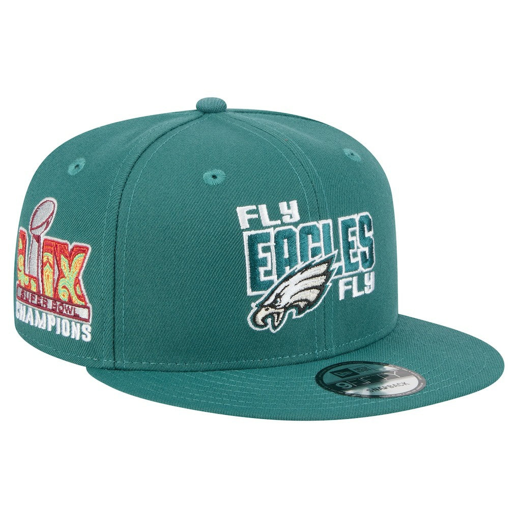 Philadelphia Eagles New Era Super Bowl LIX Champions Side Patch 9FIFTY Snapback Hat Midnight Green