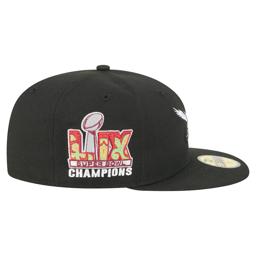 Philadelphia Eagles New Era Super Bowl LIX Champions Historic Side Patch 59FIFTY Fitted Hat Black