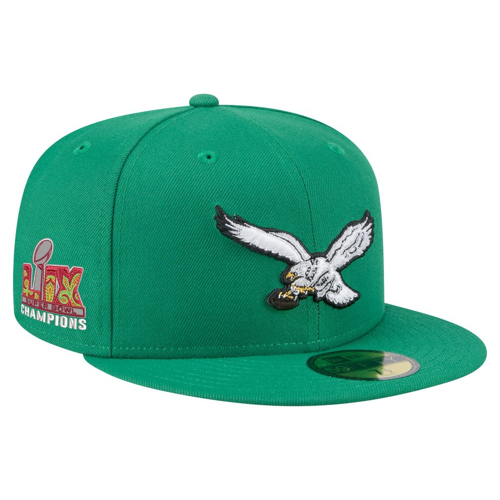 Philadelphia Eagles New Era Super Bowl LIX Champions Historic Side Patch 59FIFTY Fitted Hat Kelly Green
