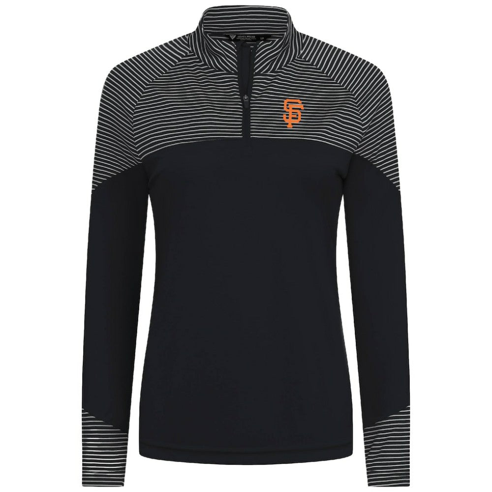 San Francisco Giants Levelwear Women's Classic Stripes Insignia 2.0 Raglan Quarter-Zip Top - Black Tops