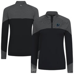 Miami Marlins Levelwear Women's Classic Stripes Insignia 2.0 Raglan Quarter-Zip Top - Black Tops