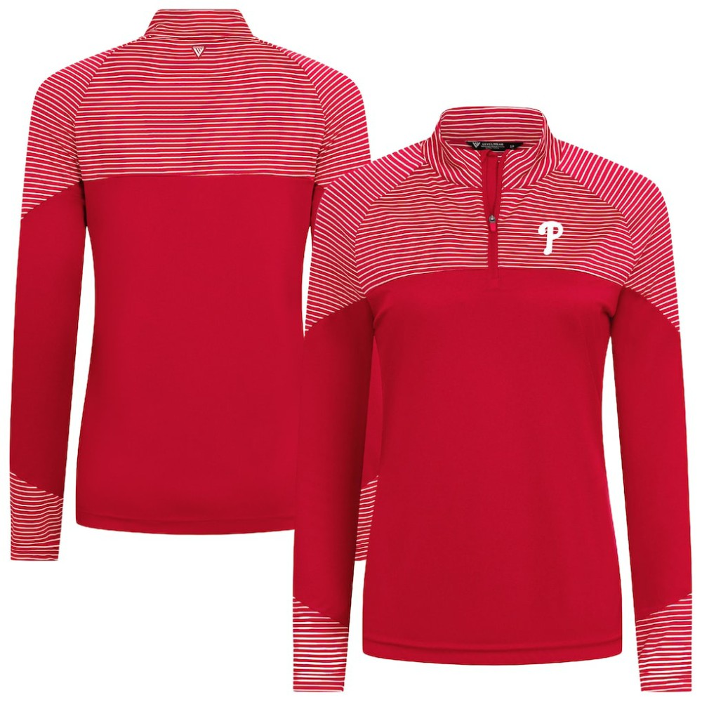Philadelphia Phillies Levelwear Women's Classic Stripes Insignia 2.0 Raglan Quarter-Zip Top - Red Tops