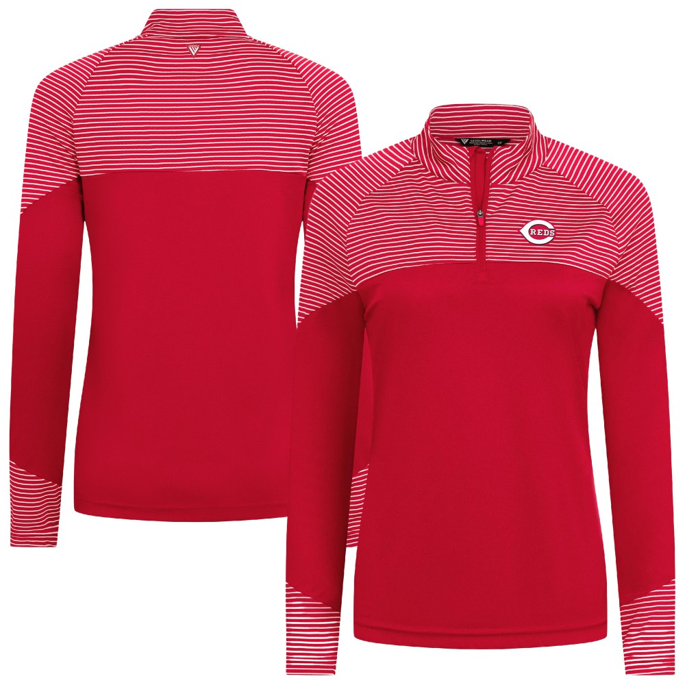 Cincinnati Reds Levelwear Women's Classic Stripes Insignia 2.0 Raglan Quarter-Zip Top - Red Tops