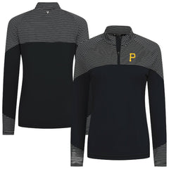 Pittsburgh Pirates Levelwear Women's Classic Stripes Insignia 2.0 Raglan Quarter-Zip Top - Black Tops
