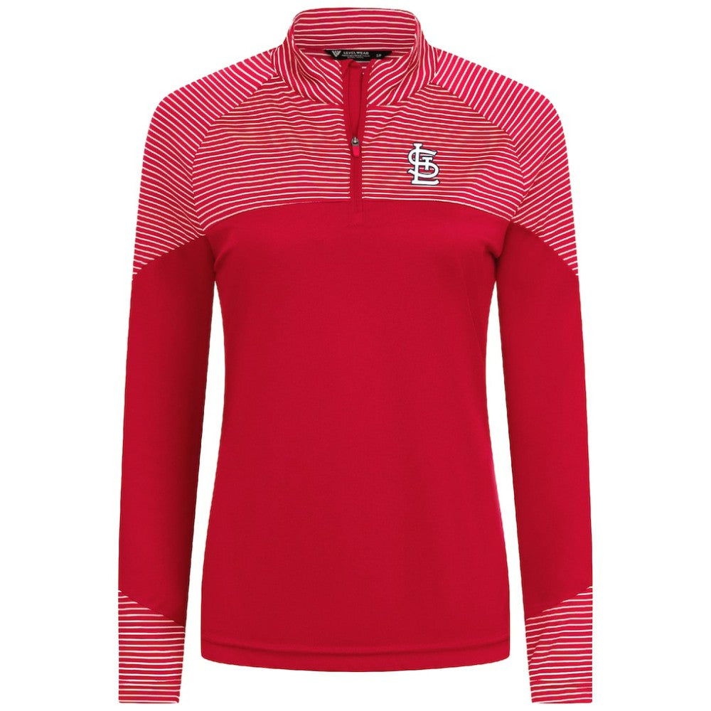 St. Louis Cardinals Levelwear Women's Classic Stripes Insignia 2.0 Raglan Quarter-Zip Top - Red Tops