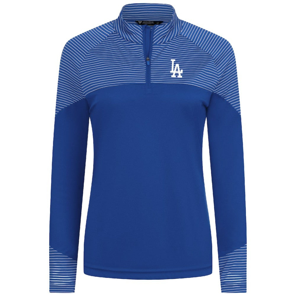 Los Angeles Dodgers Levelwear Women's Classic Stripes Insignia 2.0 Raglan Quarter-Zip Top - Royal Tops