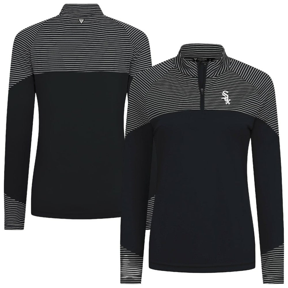 Chicago White Sox Levelwear Women's Classic Stripes Insignia 2.0 Raglan Quarter-Zip Top - Black Tops