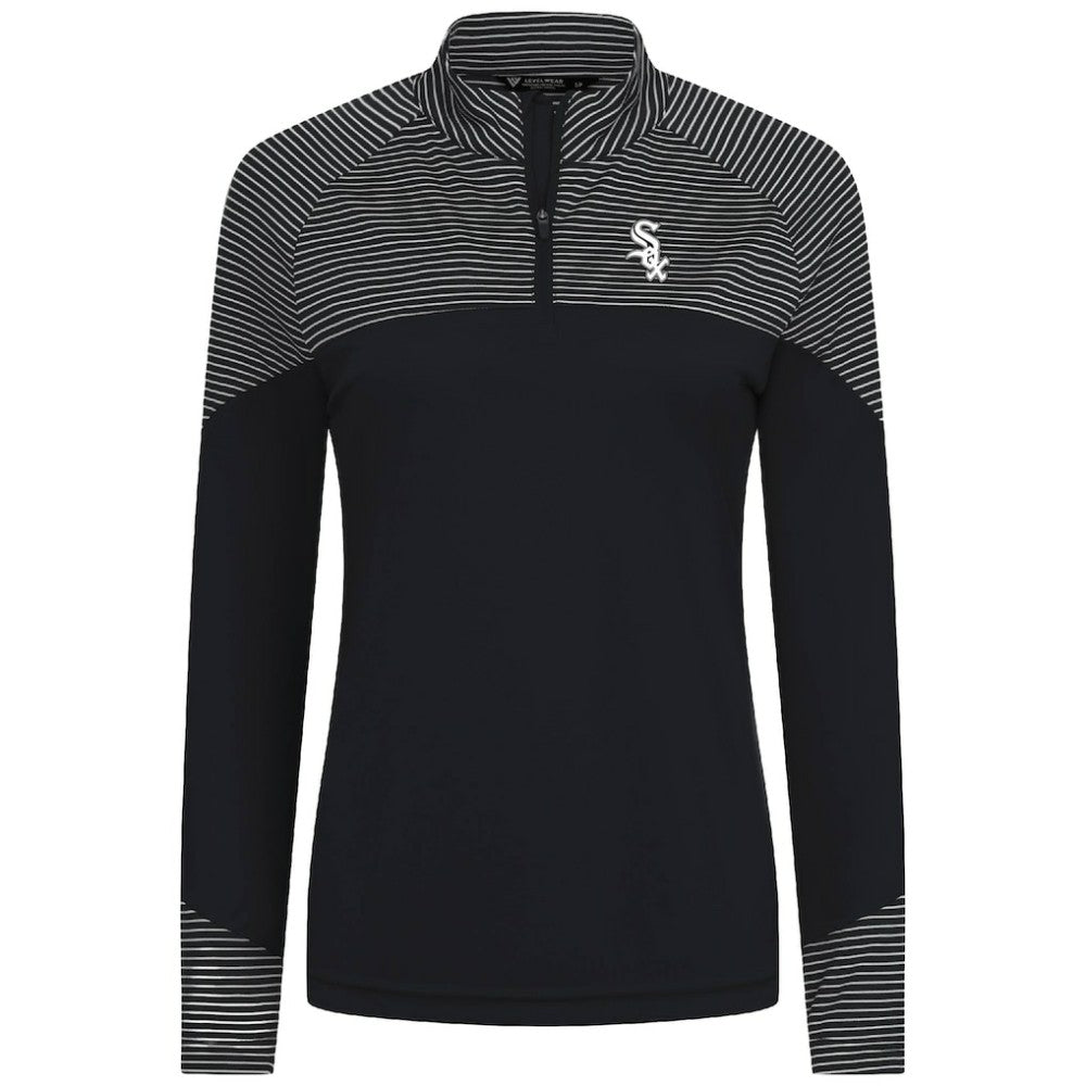 Chicago White Sox Levelwear Women's Classic Stripes Insignia 2.0 Raglan Quarter-Zip Top - Black Tops