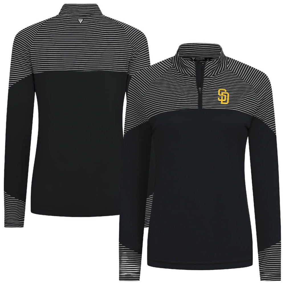 San Diego Padres Levelwear Women's Classic Stripes Insignia 2.0 Raglan Quarter-Zip Top - Black Tops