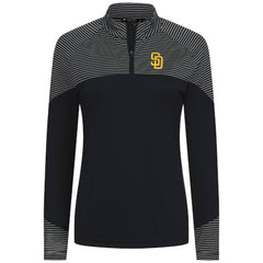 San Diego Padres Levelwear Women's Classic Stripes Insignia 2.0 Raglan Quarter-Zip Top - Black Tops
