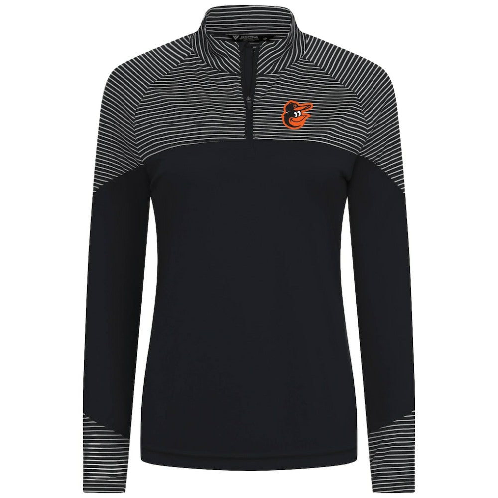 Baltimore Orioles Levelwear Women's Classic Stripes Insignia 2.0 Raglan Quarter-Zip Top - Black Tops