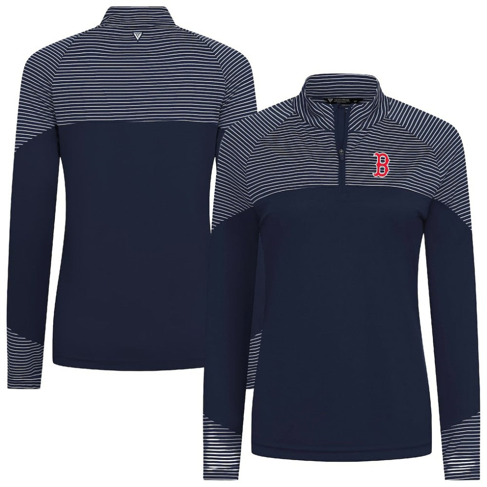 Boston Red Sox Levelwear Women's Classic Stripes Insignia 2.0 Raglan Quarter-Zip Top - Navy Tops