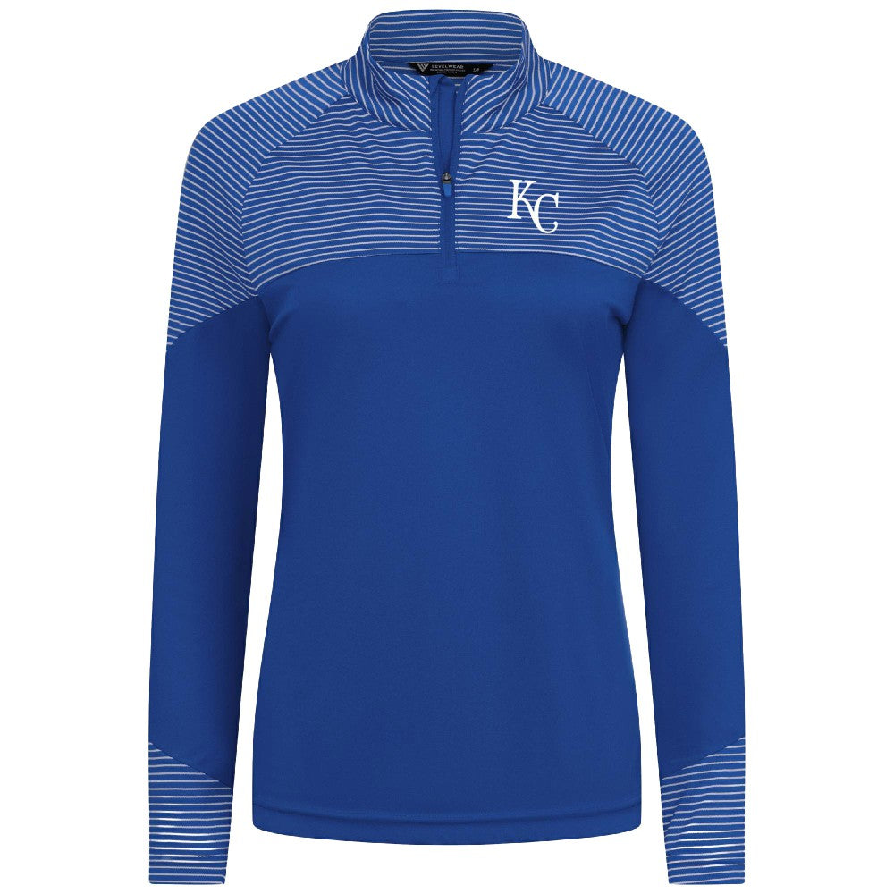 Kansas City Royals Levelwear Women's Classic Stripes Insignia 2.0 Raglan Quarter-Zip Top - Royal Tops