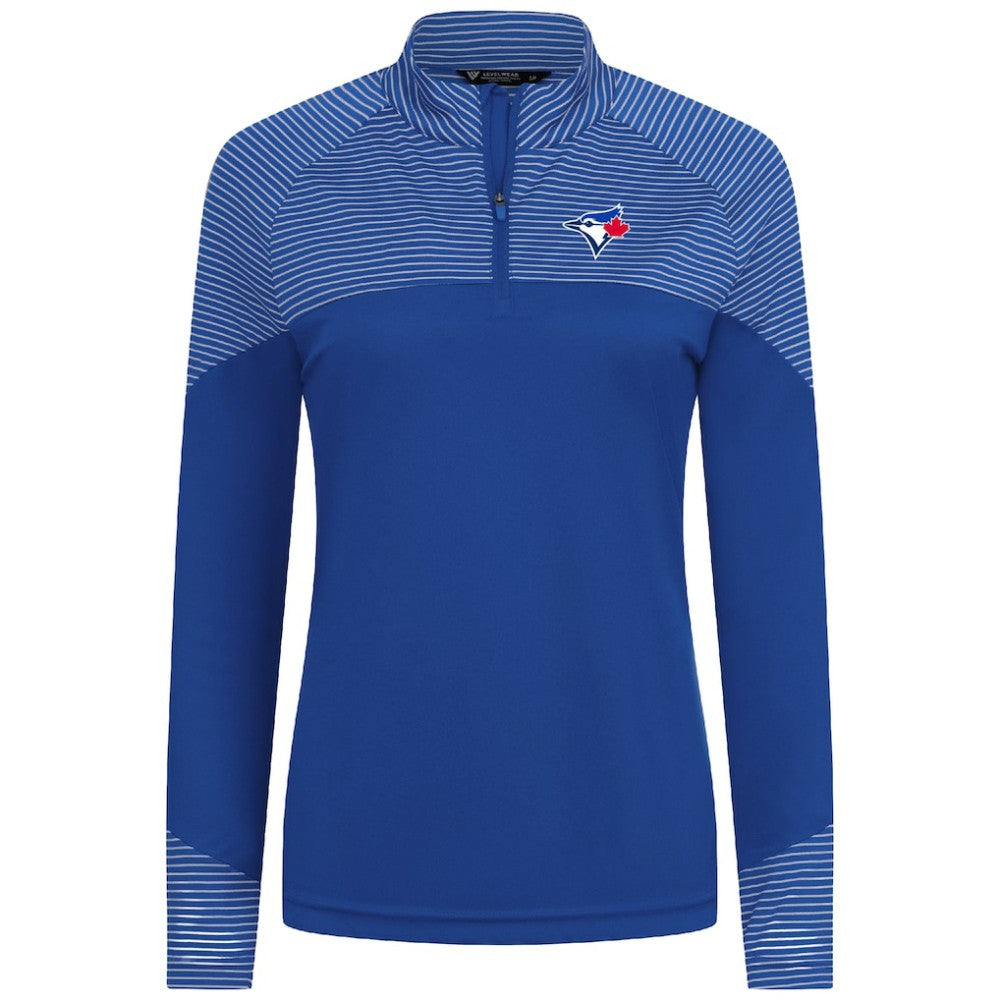 Toronto Blue Jays Levelwear Women's Classic Stripes Insignia 2.0 Raglan Quarter-Zip Top - Royal Tops