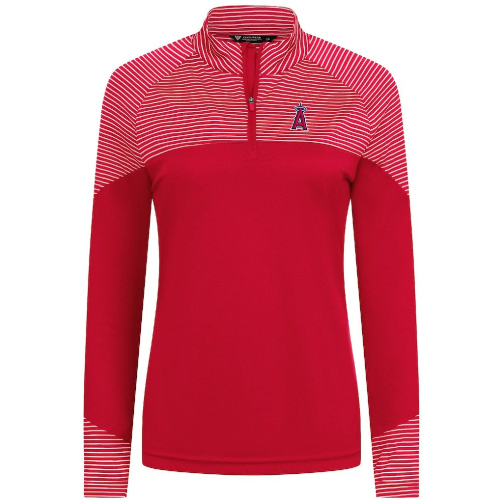 Los Angeles Angels Levelwear Women's Classic Stripes Insignia 2.0 Raglan Quarter-Zip Top - Red Tops