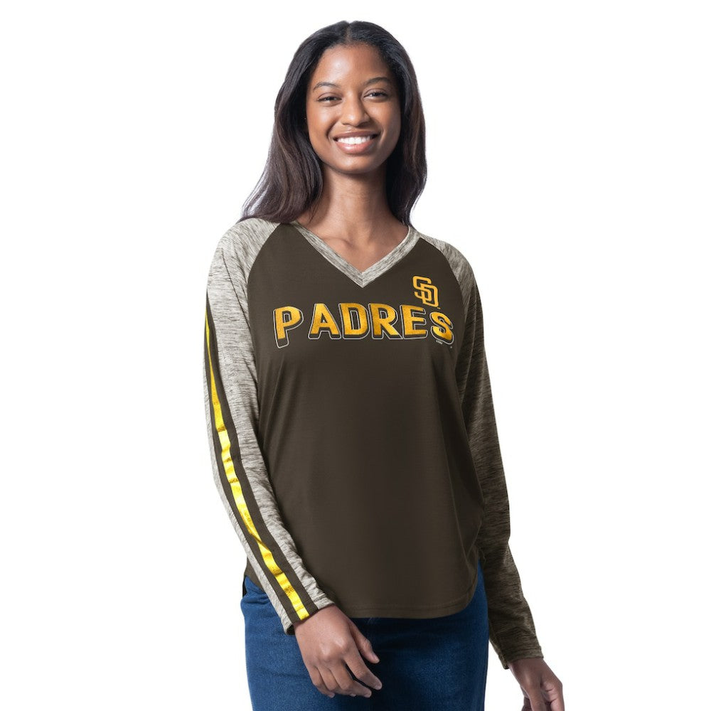 San Diego Padres G-III 4Her by Carl Banks Women's Top Dog Raglan Long Sleeve V-Neck T-Shirt - Brown T-shirts