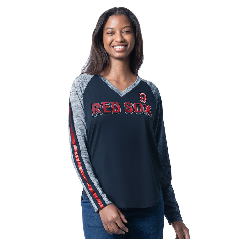 Boston Red Sox G-III 4Her by Carl Banks Women's Top Dog Raglan Long Sleeve V-Neck T-Shirt - Navy T-shirts