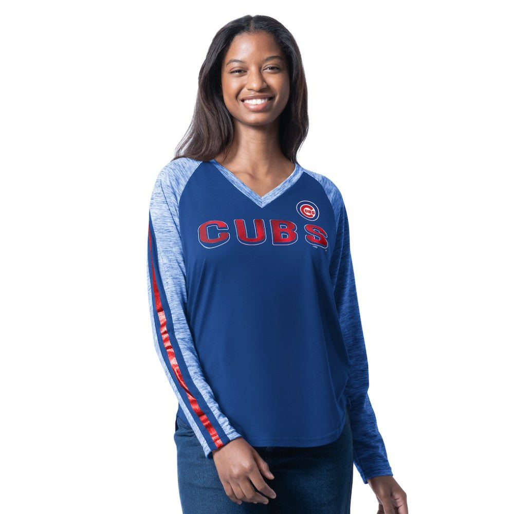 Chicago Cubs G-III 4Her by Carl Banks Women's Top Dog Raglan Long Sleeve V-Neck T-Shirt - Royal T-shirts
