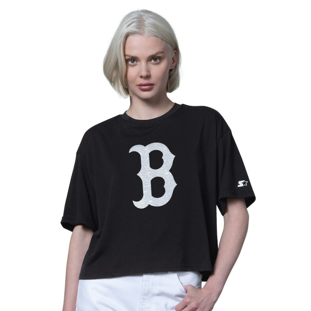 Boston Red Sox Starter Women's Holy Grail Boxy Cropped T-Shirt - Black T-shirts
