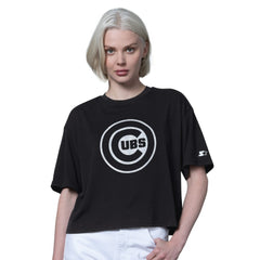 Chicago Cubs Starter Women's Holy Grail Boxy Cropped T-Shirt - Black T-shirts