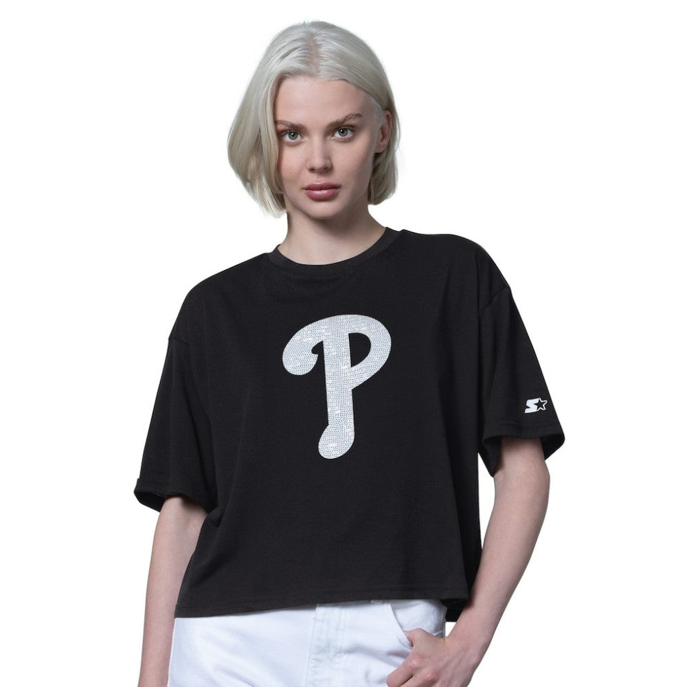 Philadelphia Phillies Starter Women's Holy Grail Boxy Cropped T-Shirt - Black T-shirts