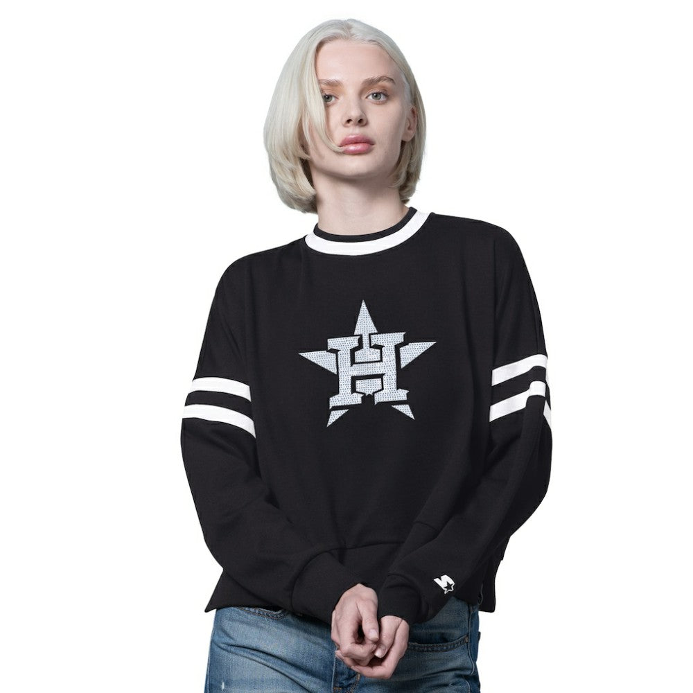 Houston Astros Starter Women's Rally Cropped Drop Shoulder Crewneck Sweatshirt - Black Sweatshirts