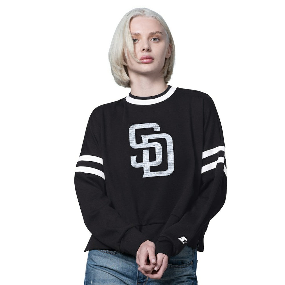 San Diego Padres Starter Women's Rally Cropped Drop Shoulder Crewneck Sweatshirt - Black Sweatshirts