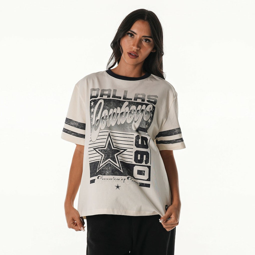 Dallas Cowboys The Wild Collective Women's Vintage Drop Shoulder Oversized Boyfriend T-Shirt Cream