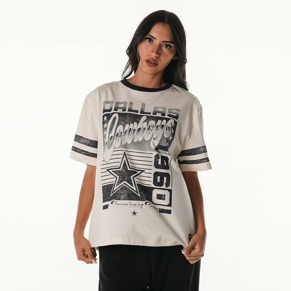 Dallas Cowboys The Wild Collective Women's Vintage Drop Shoulder Oversized Boyfriend T-Shirt Cream