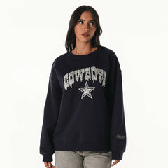 Dallas Cowboys The Wild Collective Women's Rock Crystal Oversized Crewneck Sweatshirt Navy