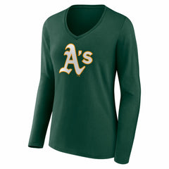 Athletics Women's Logo Long Sleeve V-Neck T-Shirt - Green T-shirts