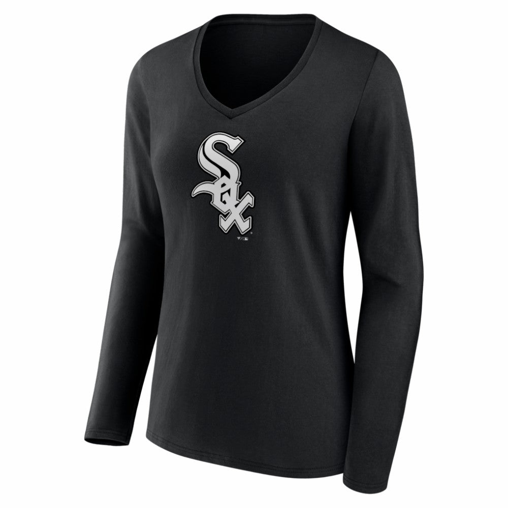 Chicago White Sox Women's Logo Long Sleeve V-Neck T-Shirt - Black T-shirts