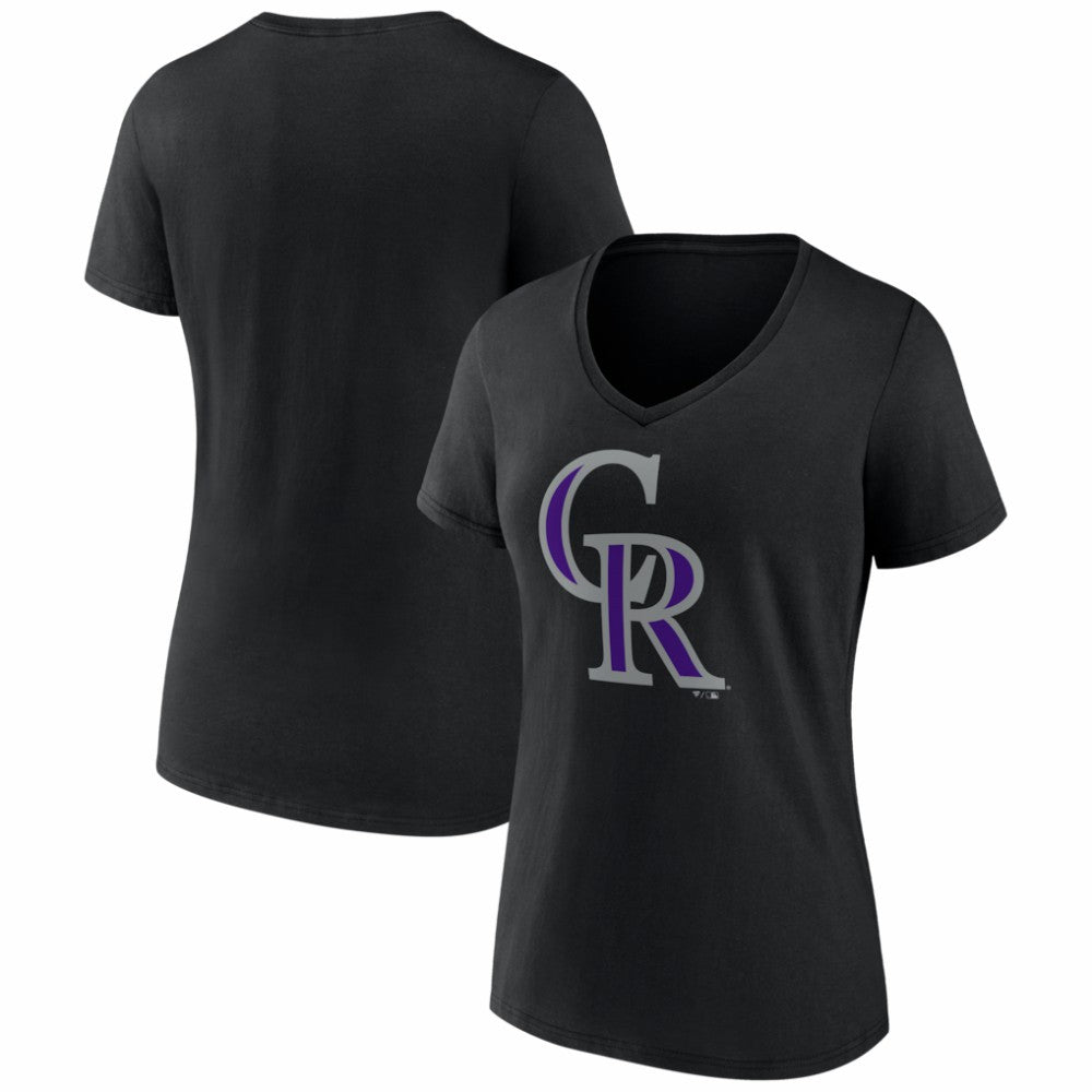 Colorado Rockies Women's Logo V-Neck T-Shirt - Black T-shirts