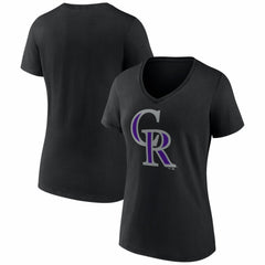 Colorado Rockies Women's Logo V-Neck T-Shirt - Black T-shirts