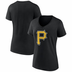 Pittsburgh Pirates Women's Logo V-Neck T-Shirt - Black T-shirts
