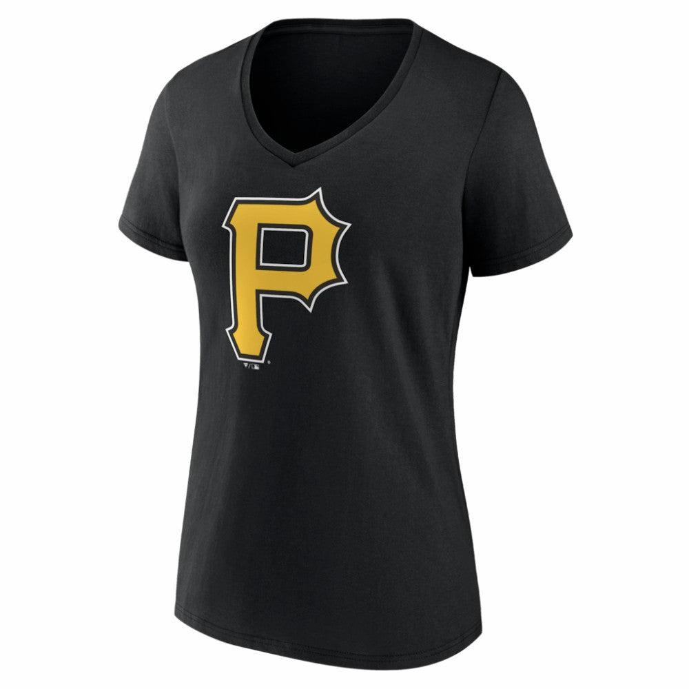 Pittsburgh Pirates Women's Logo V-Neck T-Shirt - Black T-shirts