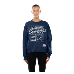 Dallas Cowboys New Era Women's Oversized Throwback Mineral Wash Crew Neck Sweatshirt Navy