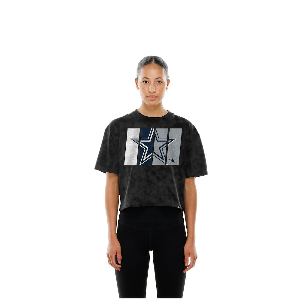 Dallas Cowboys New Era Women's Boxy Cropped Sport Night Mineral Wash T-Shirt Black