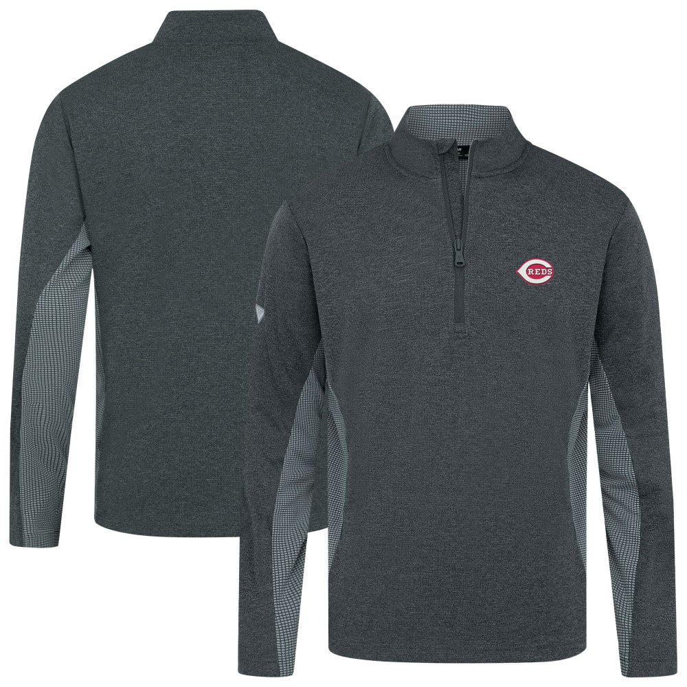 Cincinnati Reds Levelwear Waffle Insignia 2.0 Quarter-Zip Pullover - Heather Black Pullover