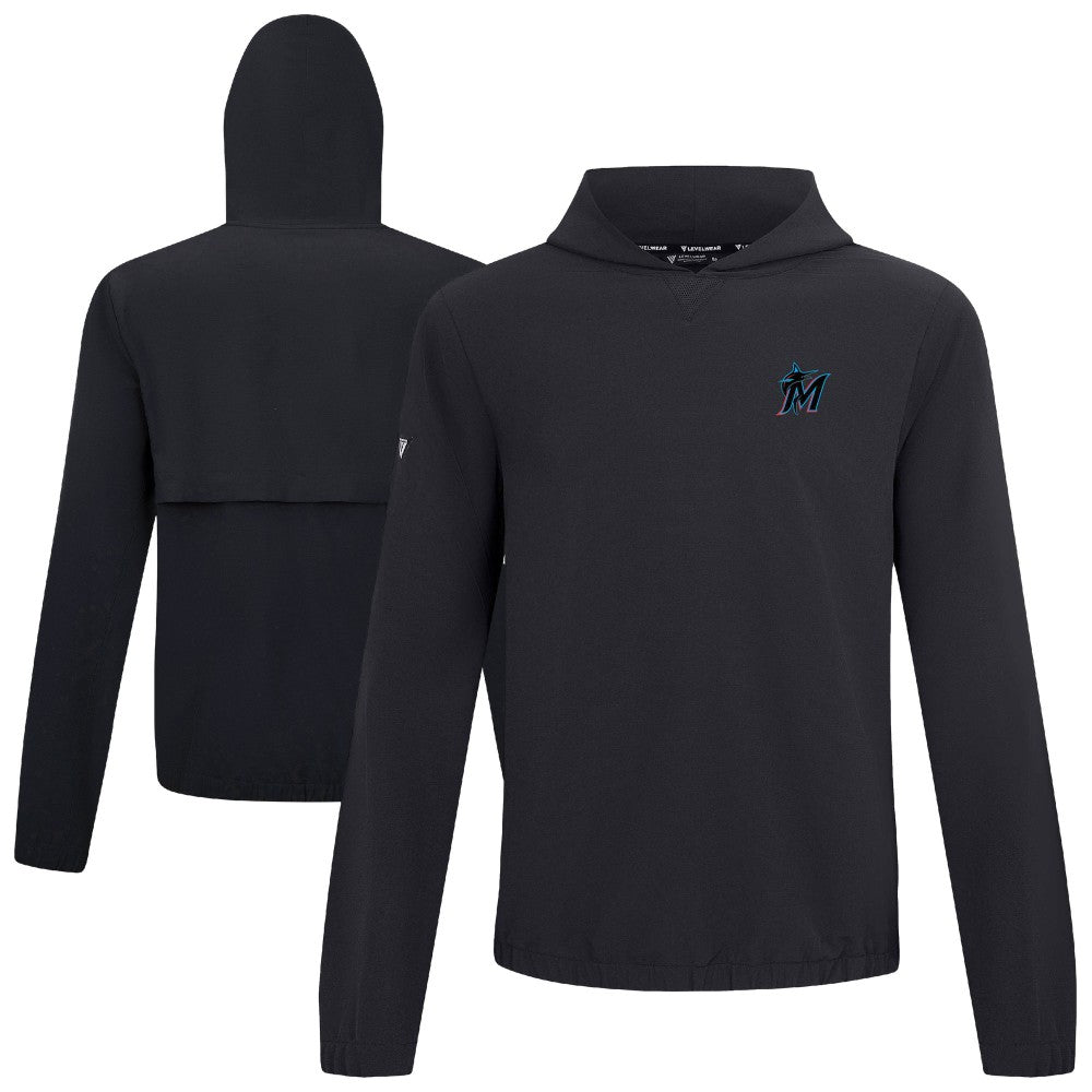 Miami Marlins Levelwear Action Insignia 2.0 Pullover Hoodie - Black Hoodies