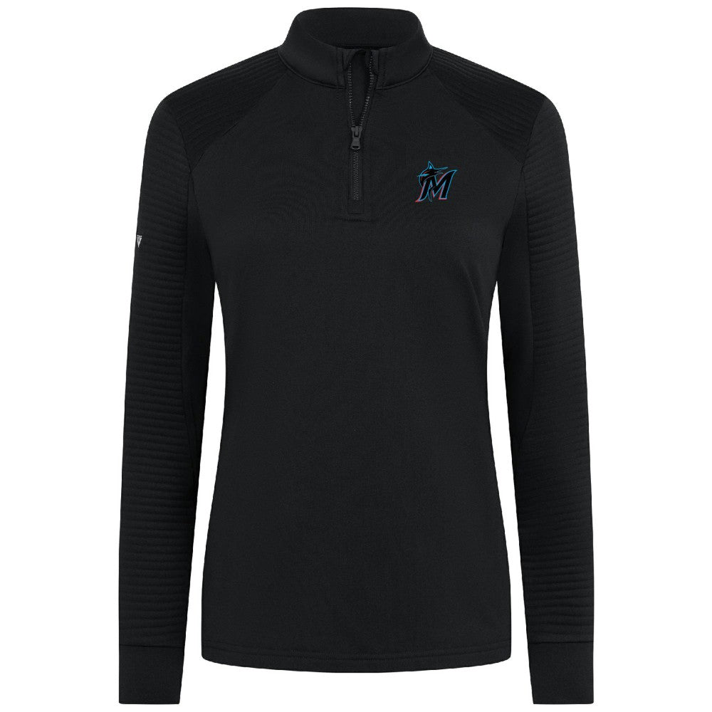 Miami Marlins Levelwear Women's Power Insignia 2.0 Quarter-Zip Pullover Top - Black Pullover