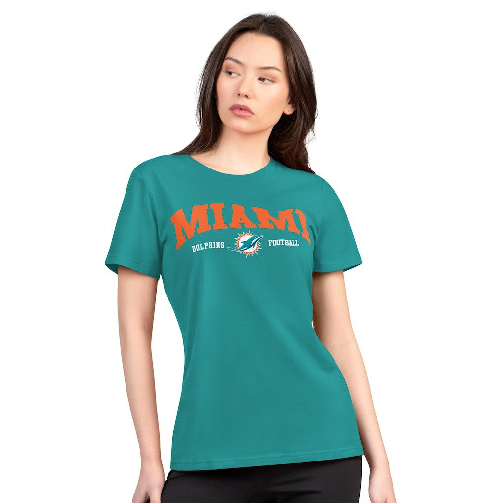 Miami Dolphins G-III 4Her by Carl Banks Women's Super-Slim Lightweight Winning Crew T-Shirt Aqua