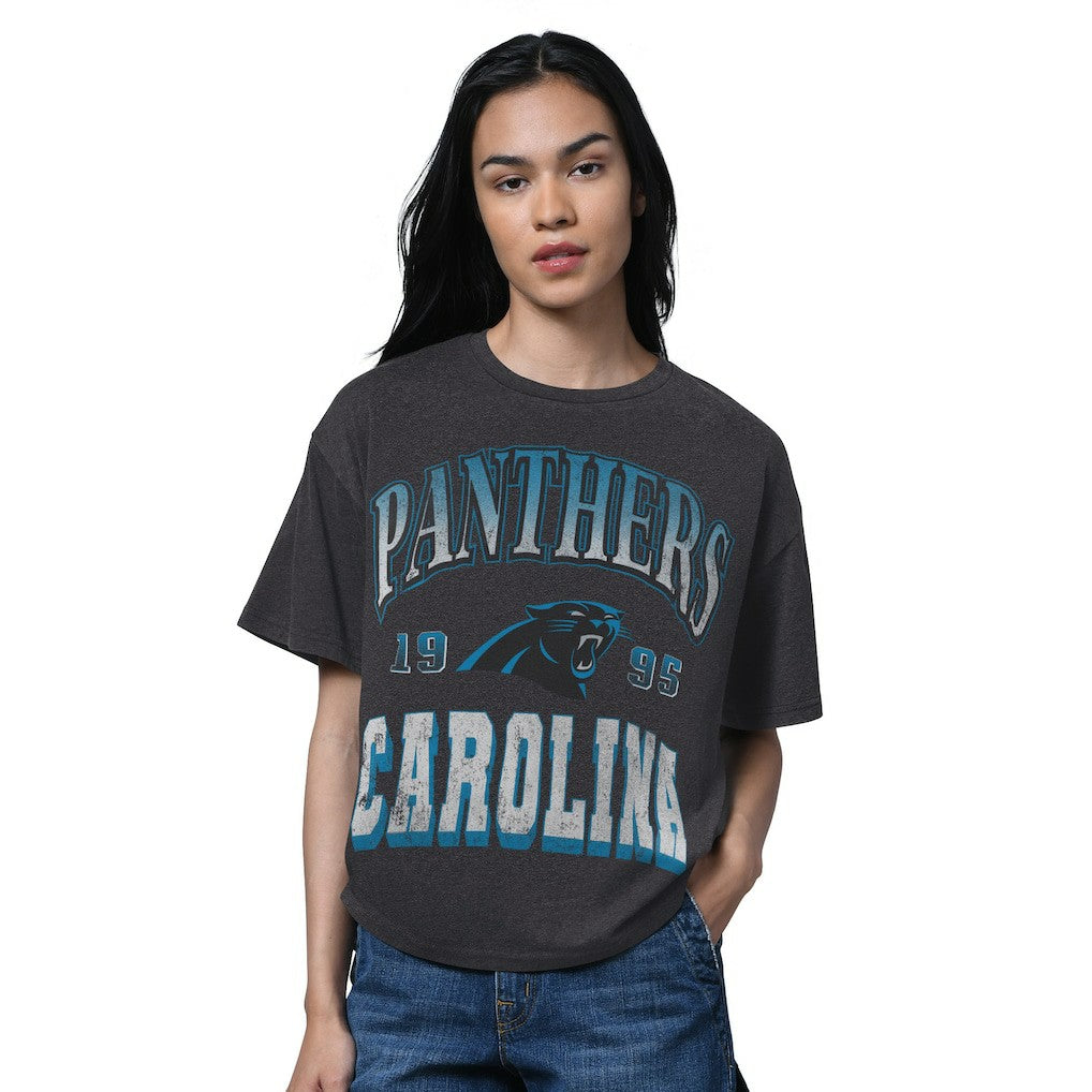 Carolina Panthers Starter Women's Oversized Hall of Fame T-Shirt Heather Black