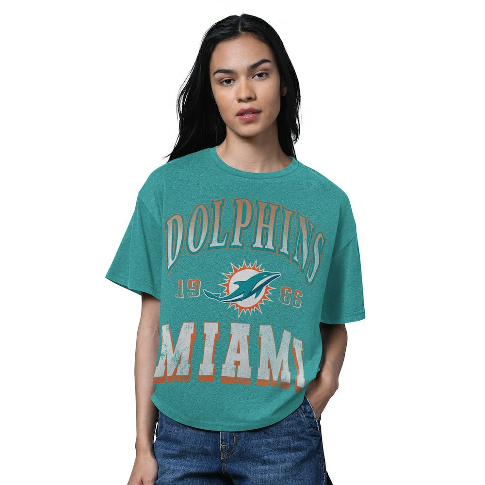 Miami Dolphins Starter Women's Oversized Hall of Fame T-Shirt Heather Aqua